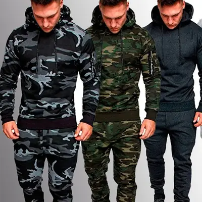 Men's Camo Hoodie Long Sleeve Sweatshirt 2019