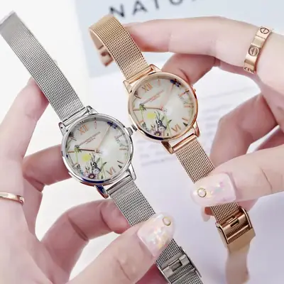 Dandelion Ceramic Watch for Women French Mesh Strap Waterproof