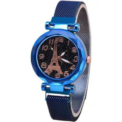 Women's Magnetic Starry Sky Watch with Blue Mesh Belt