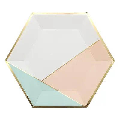 New Pink Hexagon Disposable Cake Plate Party Picnic Plate Birthday Fruit Snack Plate
