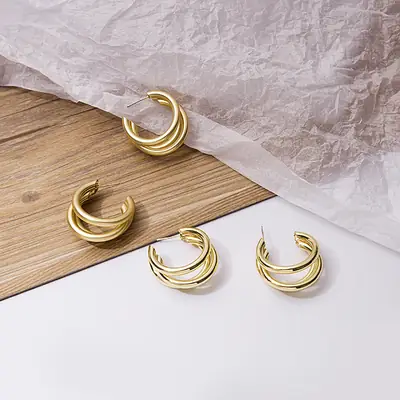 Golden C-Shape Stud Earrings for Women
