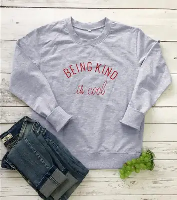 White Crewneck T-Shirt "Being Kind & Cool" Front Print