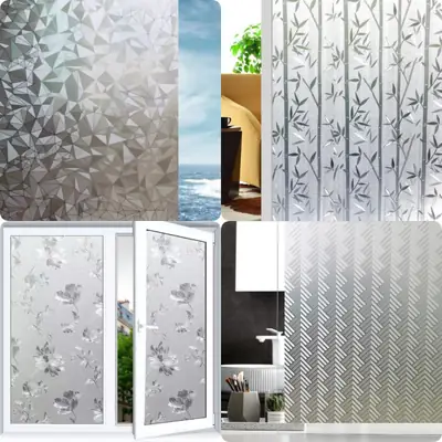 Glass Window Stickers Silver Leaf Pattern 3D Decor