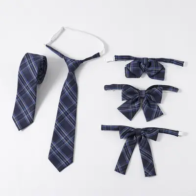 Blue Plaid Bow Tie for Men Collar Uniform