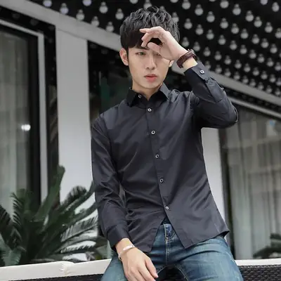 Men Slim Fit White Button Shirt Business Casual