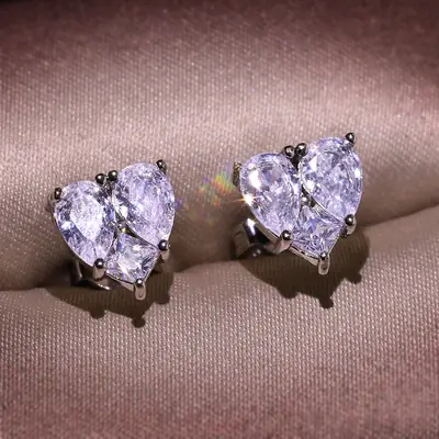Heart Shaped Diamond Earrings for Women