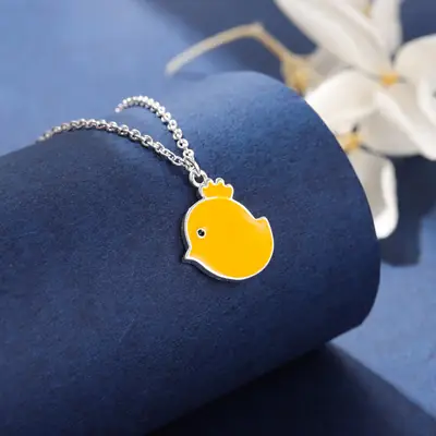 Yellow Chicken Pendant Necklace for Women