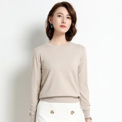 Women's Blue Knitted Crewneck Long Sleeve Shirt Large