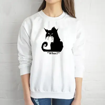 Yellow Cat Print Round Neck Sweatshirt