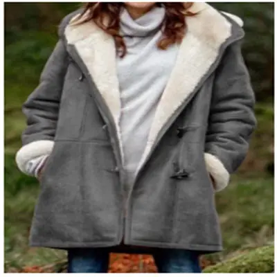 Women's Red Harajuku Winter Hooded Coat with White Fleece Lining