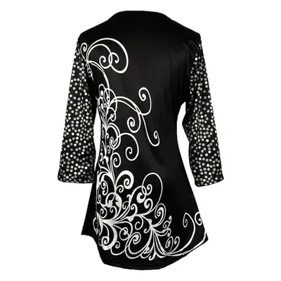 Black Embroidered Women's T-Shirt Mid Length Sleeve