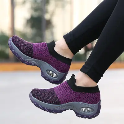 Women's Grey Fly Woven Spring Air Sneakers Plus Size