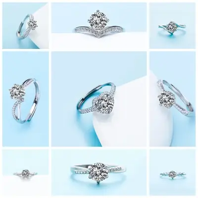 Moissanite Heart Ring S925 Silver Plated Platinum Gold Texture