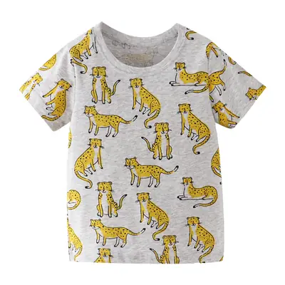 Kids Leopard Print Cotton T-Shirt Gray