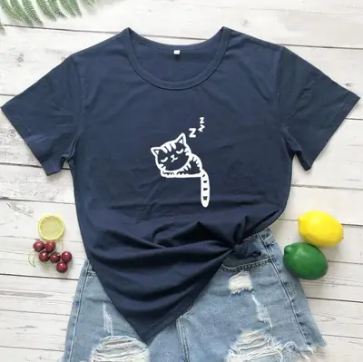Men Women Black Cat Zzz T-Shirt Casual Streetwear