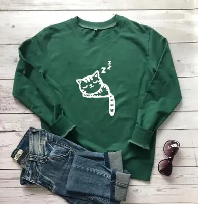 Black Cat Graphic Sweatshirt Round Neck Long Sleeve