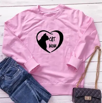 Cute Cat Mom Heart Print Yellow Crewneck Vest