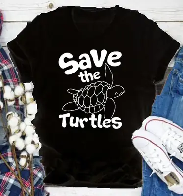 Save the Turtles T-shirt Europe US Street Short Sleeve