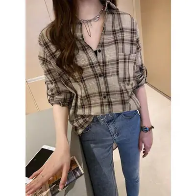 2023 Korean Style Plaid Long Sleeve Women's Jacket