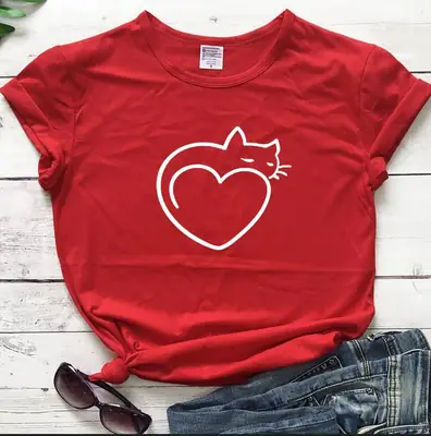 Red Cat Heart T-Shirt for Men Women Streetwear