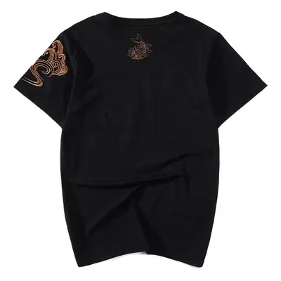 Men Cotton T-Shirt White Dragon Embroidered Large