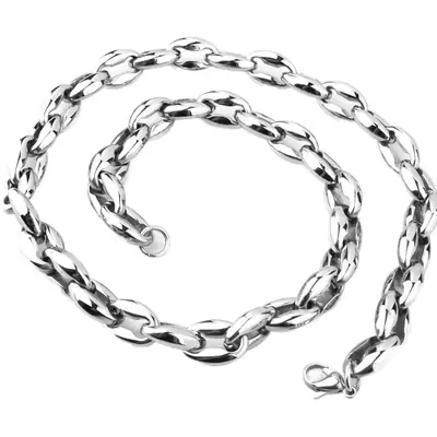 7/9mm Men's European American Hollow Coffee Bean Necklace Stainless Steel Titanium