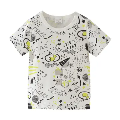 Summer Kids Printed T-Shirt White Black Star Pattern