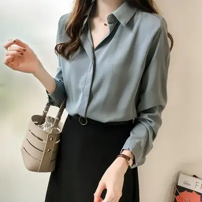 Korean Style Chiffon White Long Sleeve Shirt Large