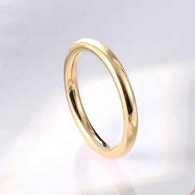 Titanium Steel Smooth Ring 3mm Plain Band 18K Gold
