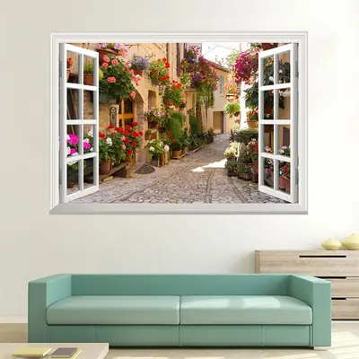 Kunshang Fake Window Wall Stickers Living Room Decor