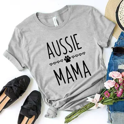 Aussie Mama Printed T-Shirt Grey Cotton for Women Men