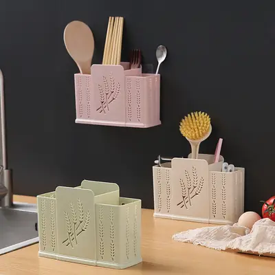Pink Leaf Design Wall-Mounted Chopstick Storage Box