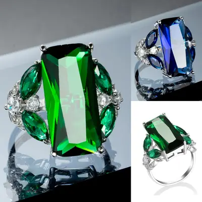 Blue Zircon Ring for Women European Wedding Jewelry
