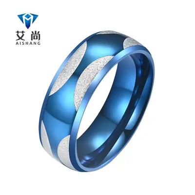 Blue Titanium Sanding Ring for Men Women