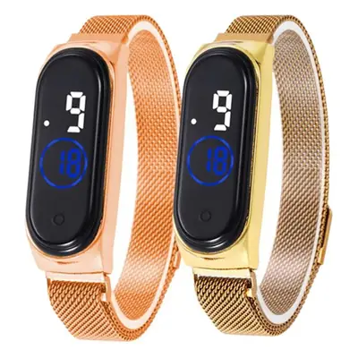 Digital LED Watch Gold Magnetic Waterproof Student Sports Wear