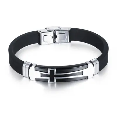 Men's Retro Cross Bracelet Black Silicone Wholesale