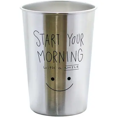 Stainless Steel Smiling Face Water Cup with Straw