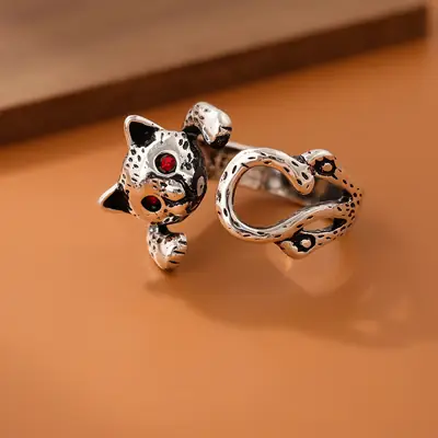 Lucky Cat Diamond Open Ring for Women