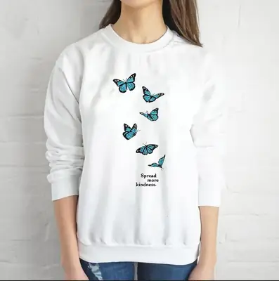 White Butterfly Printed Crewneck Vests for Women