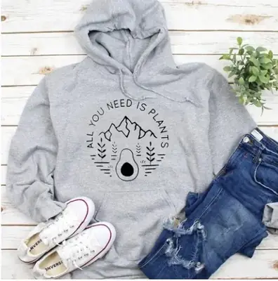 Pink Hooded Sweatshirt with "All You Need Is Plants" Design