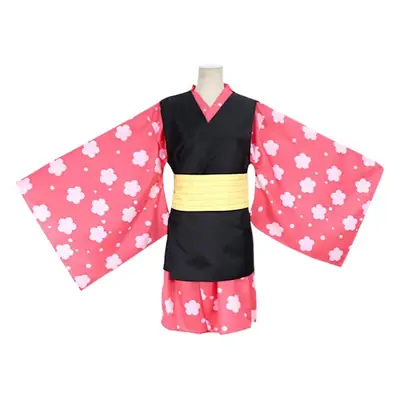 Children's Ghost Kill Team Cosplay Kimono Set Pink Black Yellow Bow