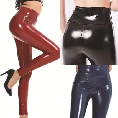 Black High Waist Leather Tights for Women