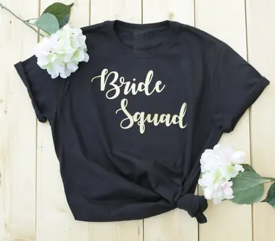 Bride Squad Women Black T-Shirt Short Sleeve