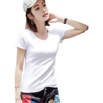 Pure Cotton Women's Orange Round Neck T-Shirt