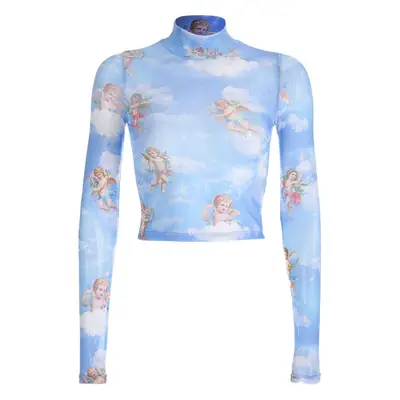 Women's 4-Leverage Angel Printed Mesh Top Blue