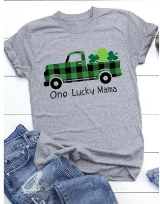 One Lucky Mama Green Truck T-Shirt for Women Men