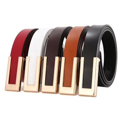 Women's Brown Leather Belt with Gold Buckle