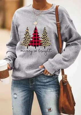 Merry & Bright Letter Crewneck Sweater Grey