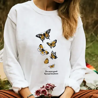 White Butterfly Printed Sweatshirt for Women