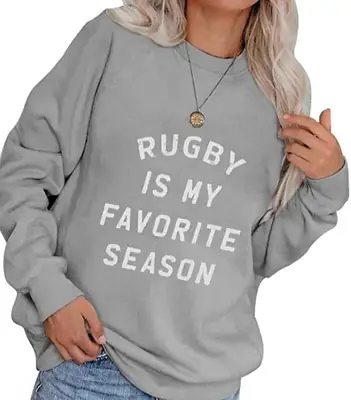 Pink Rugby Print Crewneck Sweatshirt for Women